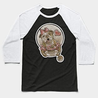 Bulldog Cutie & Cupcake - White Outlined Version Baseball T-Shirt